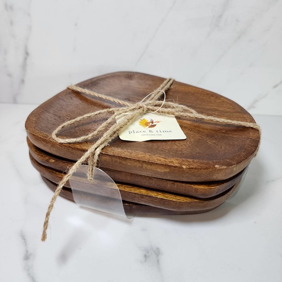 NWT - Set of 4 Place & Time Wooden Bowls/Dishes non-slip Pads Serving Trays 8" - Picture 2 of 6